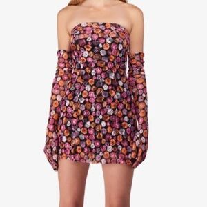 NWOT MISCREANTS Cupid Lace Mini Dress in Orange and Pink Floral, UK 12 (US 8)